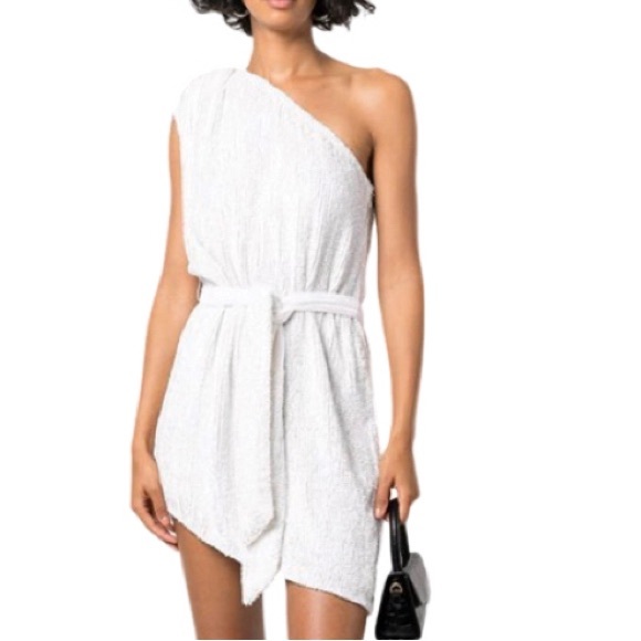 Retrofete Dresses & Skirts - NWT Retrofete White Ella One Shoulder Sequin Mini Dress -Sz XL